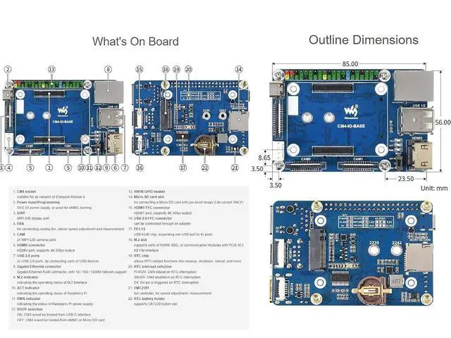 Alt view image 6 of 7 - for Raspberry Pi Compute Module 4 IO Board,Mini Base Board (B) Full Version with Standard CM4 Socket and Color-Coded Raspberry Pi 40PIN GPIO Header Onboard CSI/DSI/FAN/HDMI/USB/RJ45 Connectors
