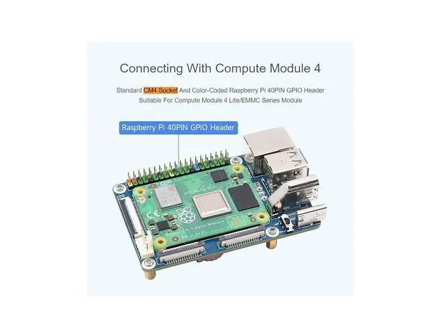 Alt view image 4 of 7 - for Raspberry Pi Compute Module 4 IO Board,Mini Base Board (C) Advanced Version with Standard CM4 Socket and Color-Coded Raspberry Pi 40PIN GPIO Header Onboard CSI/FAN/HDMI/USB/RJ45 Connectors