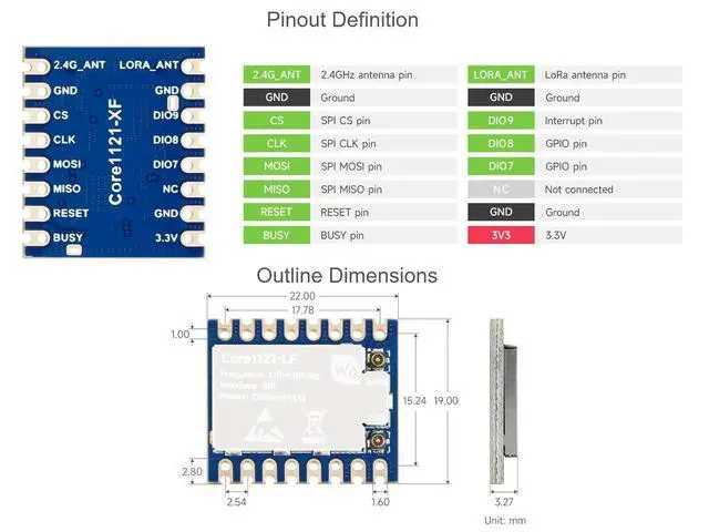 Alt view image 5 of 7 - Core1121 HF Dual-Band LoRa Module with Antenna Based on Low-Power LoRa LR1121 Transceiver,850-930MHz Frequency,Supports LoRa, (G) FSK, and LR-FHSS Modulation Schemes