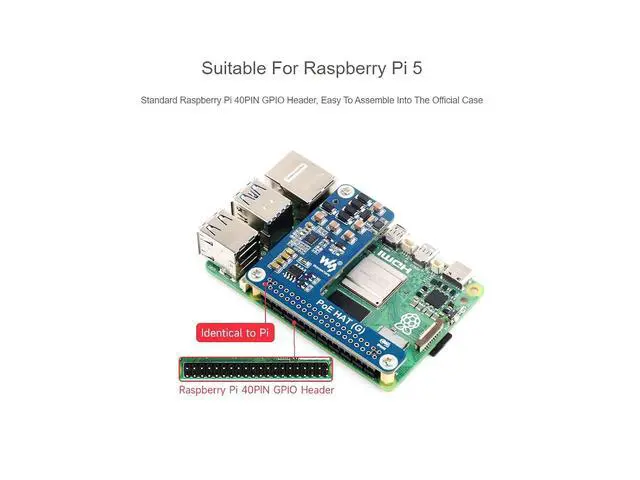 Alt view image 3 of 7 - PoE HAT (G) for Raspberry Pi 5,Power Over Ethernet HAT (G) Expansion Board, IEEE 802.3af/at Network Standard,Compatible with Raspberry Pi 5 Official Case,5V 5A Output