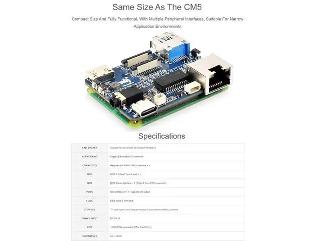 Alt view image 6 of 7 - Nano Base Board (B) for Raspberry Pi Compute Module 5 Lite/eMMC,CM5 Mini Expansion Board,Integrate Multiple Peripheral Interfaces