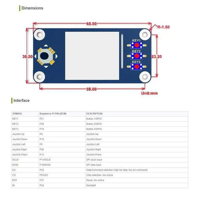 Alt view image 7 of 7 - 1.3inch IPS LCD Display HAT for Raspberry Pi 240x240 Pixels with Embedded Controller Communicating via SPI Interface.