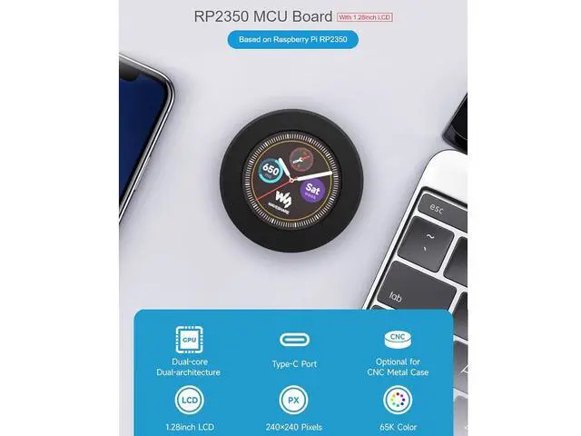 Alt view image 2 of 7 - RP2350 MCU Board with 1.28inch Round LCD with Case 240×240 Pixels 65K Color IPS Display,Dual-core & Dual-Architecture Design,6-axis Sensor