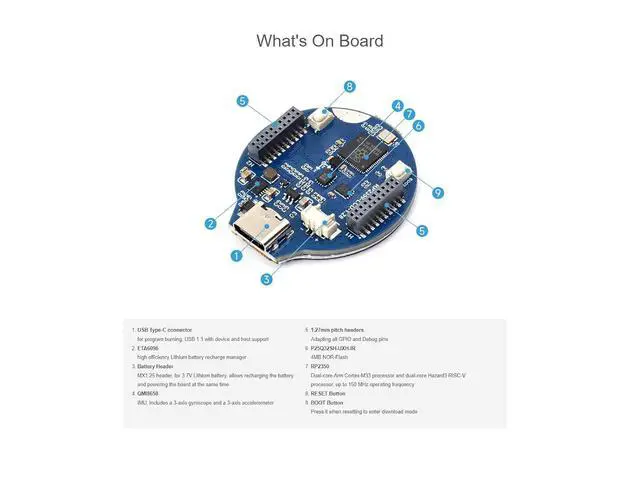 Alt view image 7 of 7 - RP2350 MCU Board with 1.28inch Round LCD 240×240 Pixels 65K Color IPS Display,Dual-core & Dual-Architecture Design,6-axis Sensor