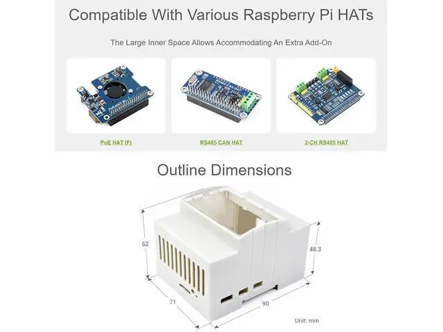 Alt view image 3 of 6 - for Raspberry Pi 5 Case,DIN Rail ABS Case for Raspberry Pi 5, Compatible with Raspbeery Pi Expansion Board PoE HAT (F), RS485 CAN HAT, 2-CH RS485 HAT
