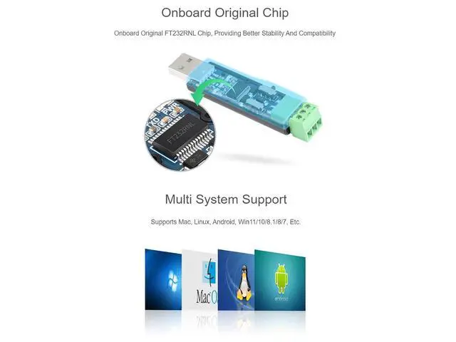 Alt view image 4 of 7 - USB to RS232 RS485 Serial Converter Adapter Onboard Original FT232RNL Chip,Supports Mac, Linux, Android, Win11/10/8.1/8/7