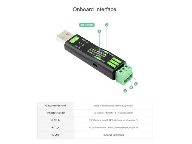 Alt view image 5 of 7 - USB to RS232 RS485 Serial Converter Adapter Onboard Original FT232RNL Chip,Supports Mac, Linux, Android, Win11/10/8.1/8/7