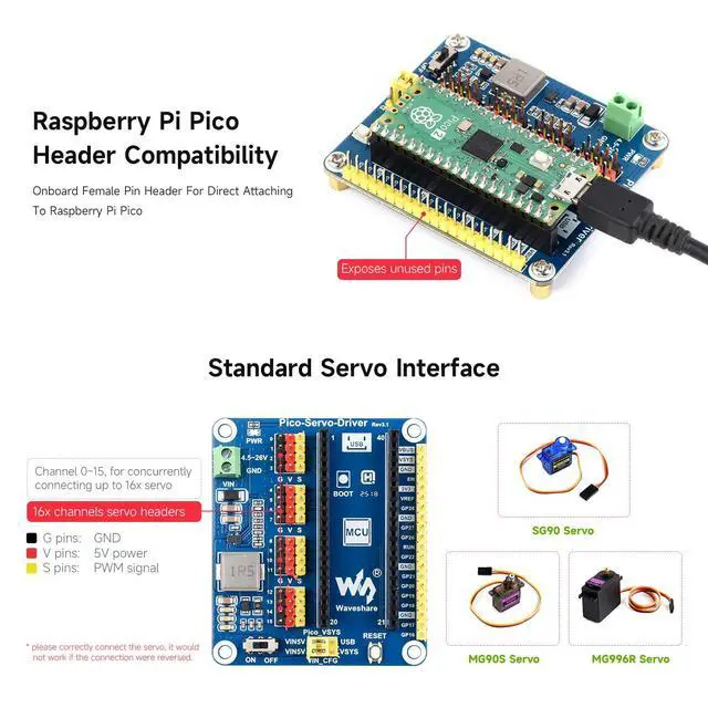 Alt view image 4 of 5 - Servo Driver Module for Raspberry Pi Pico Ideal for Controlling Robotic Arm or Hexapod Walker 16-Channel Outputs 16-Bit Resolution