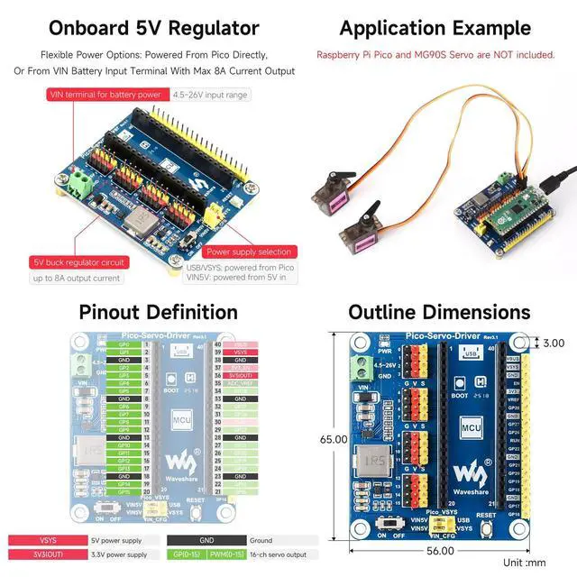 Alt view image 5 of 5 - Servo Driver Module for Raspberry Pi Pico Ideal for Controlling Robotic Arm or Hexapod Walker 16-Channel Outputs 16-Bit Resolution