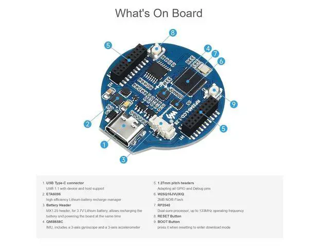 Alt view image 6 of 7 - RP2040 MCU Board with 1.28inch Round Touch LCD with CNC Metal Case 240×240 Pixels 65K RGB Color IPS Display, Based on Raspberry Pi RP2040,Onboard Accelerometer and Gyroscope Sensor