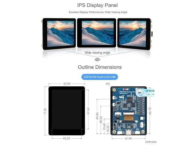Alt view image 3 of 7 - ESP32-S3 2.8inch Display Development Board 240×320 Pixels IPS LCD Display,Supports WiFi & Bluetooth,32-Bit LX7 Dual-Core Processor