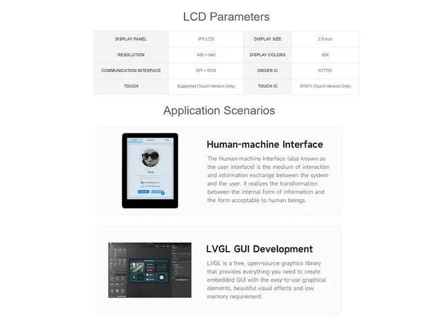 Alt view image 5 of 7 - ESP32-S3 2.8inch Display Development Board 240×320 Pixels IPS LCD Display,Supports WiFi & Bluetooth,32-Bit LX7 Dual-Core Processor