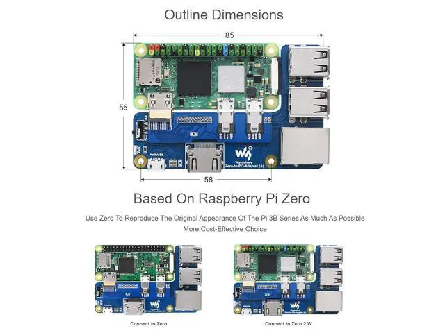 Alt view image 5 of 7 - Pi Zero to Raspberry Pi 3B/B+ Adapter,Based on Raspberry Pi Zero to Reproduce The Original Appearance of The 3B Series,Alternative Solution for Raspberry Pi 3 Model B/B+