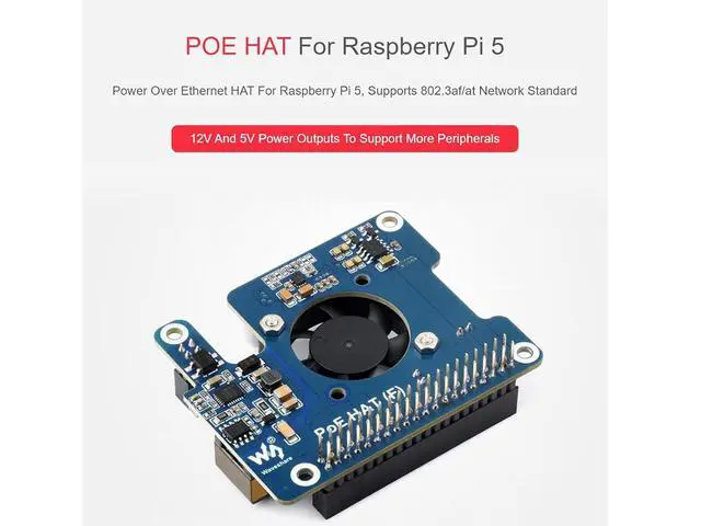 Alt view image 2 of 7 - PoE HAT (F) for Raspberry Pi 5,Power Over Ethernet HAT (F) Expansion Board for Raspberry Pi 5,802.3af/at Network Standard,High Power, Onboard Cooling Fan, with Metal Heatsink
