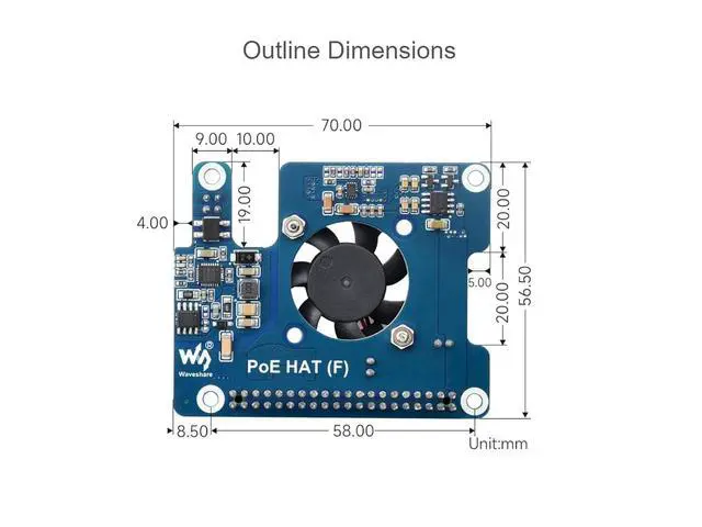 Alt view image 7 of 7 - PoE HAT (F) for Raspberry Pi 5,Power Over Ethernet HAT (F) Expansion Board for Raspberry Pi 5,802.3af/at Network Standard,High Power, Onboard Cooling Fan, with Metal Heatsink