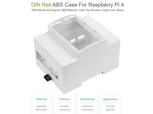 Alt view image 3 of 7 - Raspberry Pi 4 Case, DIN Rail ABS Case, Clear Top Window, Large Inner Space, Compatible with Various Raspberry Pi HATs