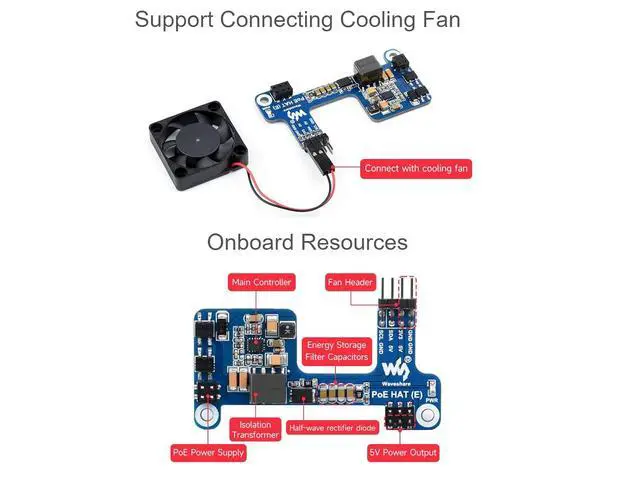 Alt view image 5 of 7 - POE Hat for Raspberry Pi 4 B 3 B+,Mini Power Over Ethernet Hat (E) Expansion Board for Raspberry Pi,IEEE 802.3af-Compliant,Compatible with the Raspberry Pi Official Case