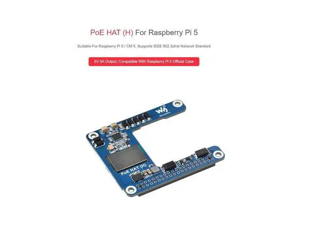 Alt view image 2 of 7 - PoE HAT (H) with Case for Raspberry Pi 5 / CM 5,Power Over Ethernet HAT (H) Expansion Board,802.3af/at Network Standard,Isolated Switched-Mode Power Supply,5V 5A Output