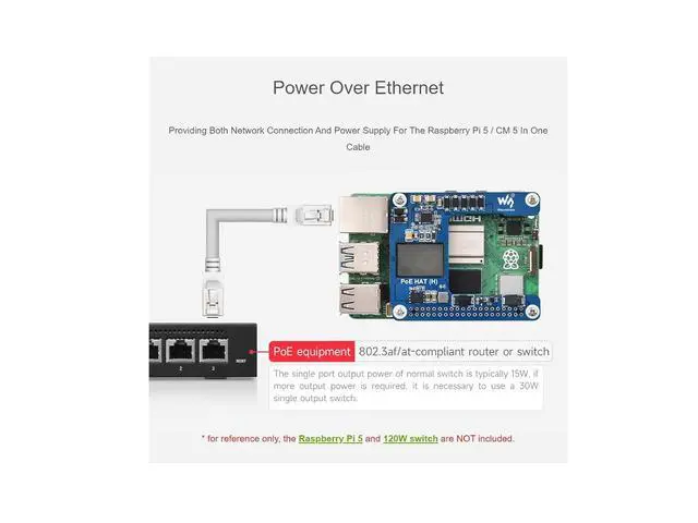 Alt view image 4 of 7 - PoE HAT (H) with Case for Raspberry Pi 5 / CM 5,Power Over Ethernet HAT (H) Expansion Board,802.3af/at Network Standard,Isolated Switched-Mode Power Supply,5V 5A Output