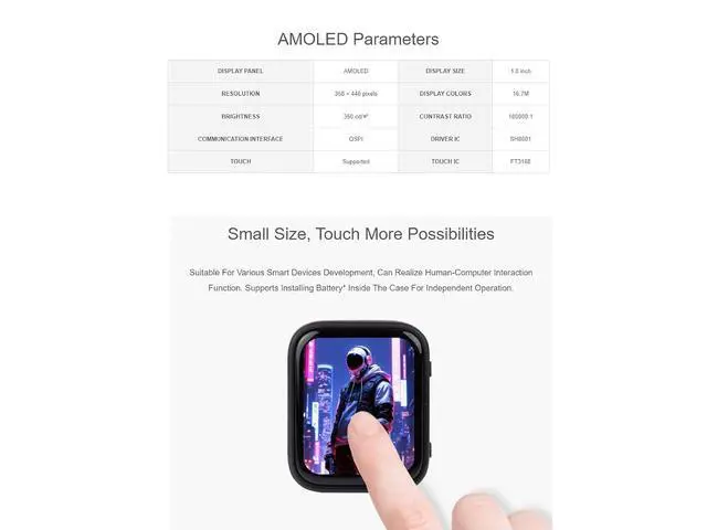 Alt view image 4 of 7 - RP2350 1.8inch Touch AMOLED Display Development Board 368×448 Pixels 16.7M Color Display,Embedded with SH8601 Display Driver and FT3168 Capacitive Touch Chip