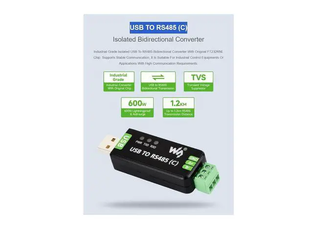 Alt view image 2 of 7 - USB to RS485 (C) Converter Adapter with Original FT232RNL Chip,Industrial Grade Isolated Bidirectional Converter,ESD and TVS Protection,Compatible with Multiple Systems