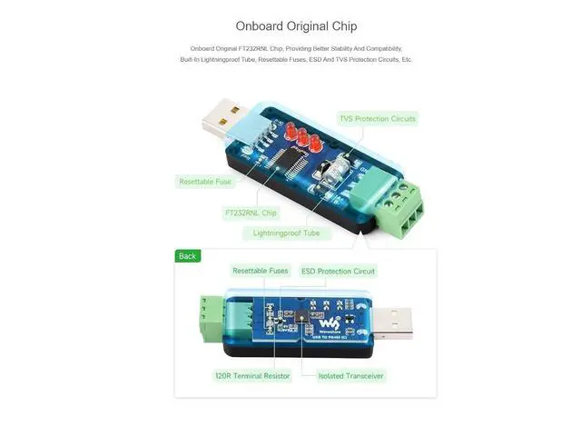 Alt view image 3 of 7 - USB to RS485 (C) Converter Adapter with Original FT232RNL Chip,Industrial Grade Isolated Bidirectional Converter,ESD and TVS Protection,Compatible with Multiple Systems