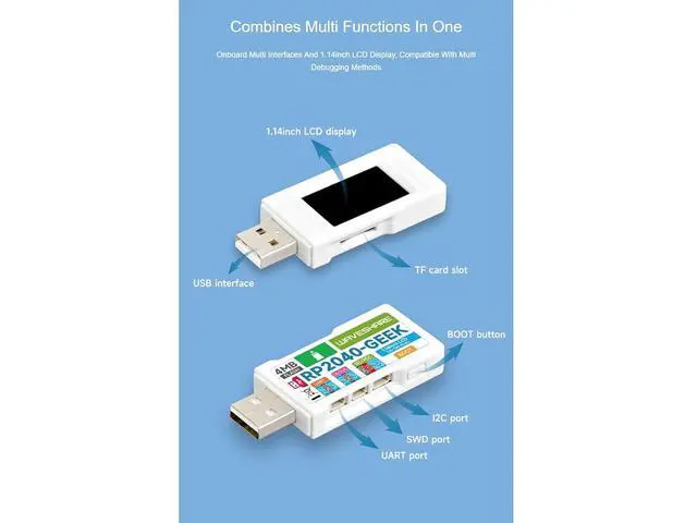 Alt view image 3 of 7 - RP2040 Geek Development Board Based On RP2040 Microcontroller with 1.14inch 65K Color LCD and White Plastic Case,USB Debugging Downloader,Suitable for Raspberry Pi Pico Hardware Debug