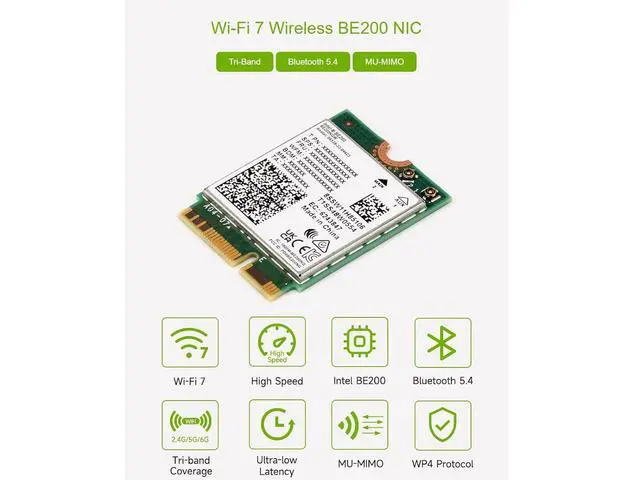 Alt view image 3 of 7 - WiFi 7 Wireless Card BE200 NIC Network Adapter,Bluetooth 5.4,5800Mbps NGFF (M.2 E Key)Supports 2.4G/5G/6GHz Tri-Band,IEEE 802.11a/b/g/n/ac/be/ax Standard