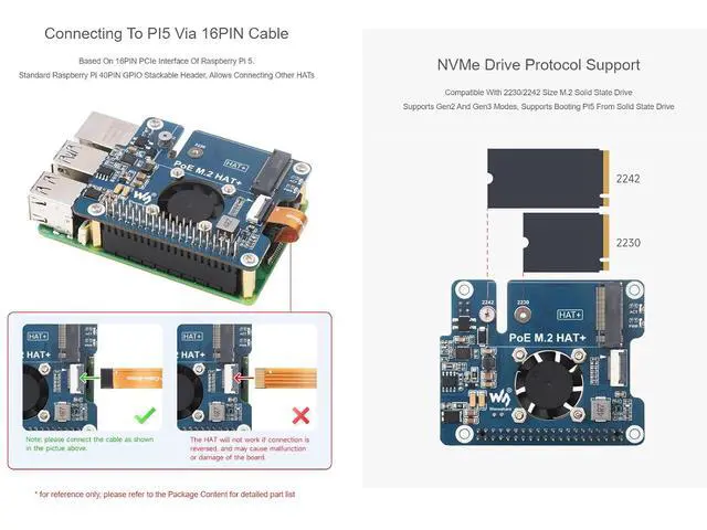 Alt view image 4 of 7 - PCIe to M.2 Adapter with PoE HAT for Raspberry Pi 5,Supports NVMe Protocol M.2 SSD 2230/2242,Supports IEEE 802.3af/at Network Standard