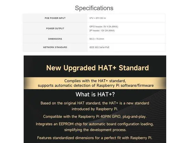 Alt view image 7 of 7 - PCIe to M.2 Adapter with PoE HAT for Raspberry Pi 5,Supports NVMe Protocol M.2 SSD 2230/2242,Supports IEEE 802.3af/at Network Standard