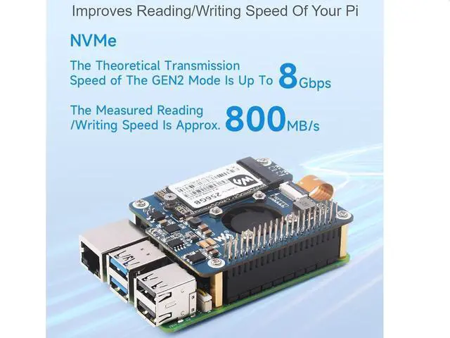 Alt view image 3 of 7 - PCIe to M.2 Adapter with PoE HAT for Raspberry Pi 5,Supports NVMe Protocol M.2 SSD 2230/2242,Supports IEEE 802.3af/at Network Standard