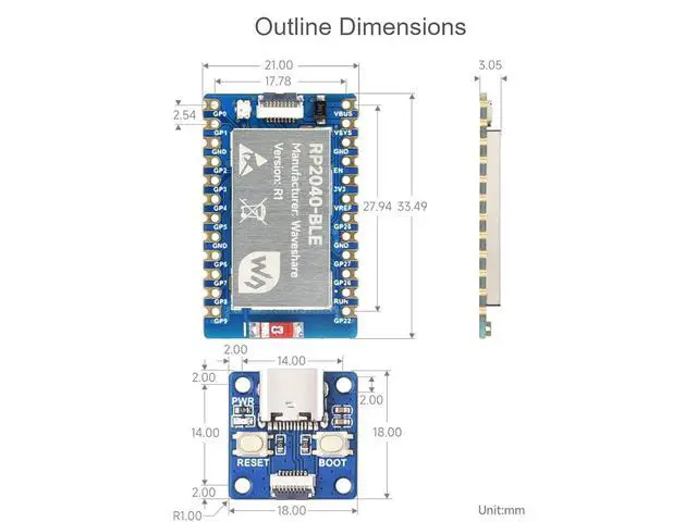 Alt view image 6 of 7 - RP2040-BLE Mini Development Board with USB Port Adapter Board Based on Raspberry Pi Microcontroller Chip RP2040,Dual-Core Arm Processor,Supports Bluetooth 5.1 Dual Mode