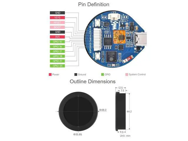Alt view image 6 of 7 - ESP32-S3 Development Board Onboard 1.28inch Round Touch LCD Display with CNC Metal Case,Support 2.4 GHz Wi-Fi and Bluetooth 5(LE),Embedded GC9A01 Driver and CST816S Touch Control Chip