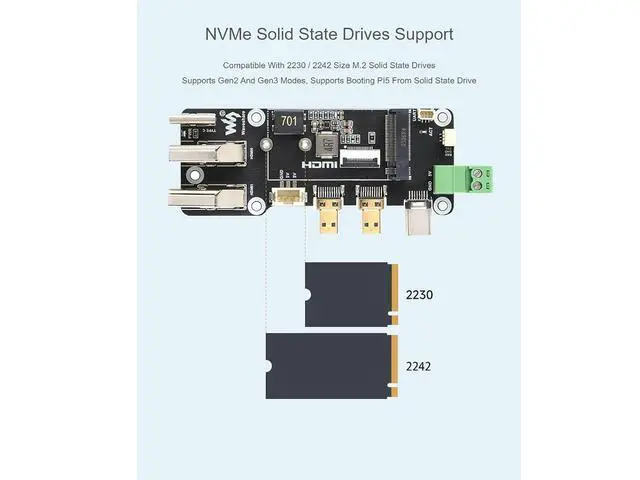 Alt view image 6 of 7 - PCIe to M.2 Multifunctional Adapter Compatible with Raspberry Pi 5,for NVMe Protocol M.2 Solid State Drive,Compatible with 2230/2242 Size M.2 Solid State Drives