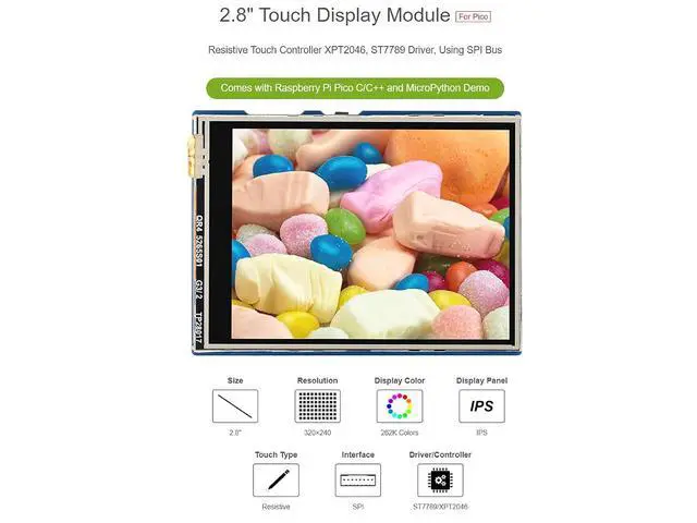Alt view image 2 of 7 - for Raspberry Pi Pico LCD 2.8inch Touch Display Module 320×240 Resolution 262K Colors Display IPS Screen,Resistive Touch Controller XPT2046, ST7789 Driver, Using SPI Bus
