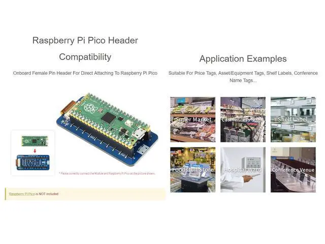 Alt view image 6 of 7 - 2.13inch E-Ink Display HAT 250×122 Pixels Black White Two Color E-Paper Module epaper Screen for Raspberry Pi Pico Microcontroller Board,Support Partial Refresh