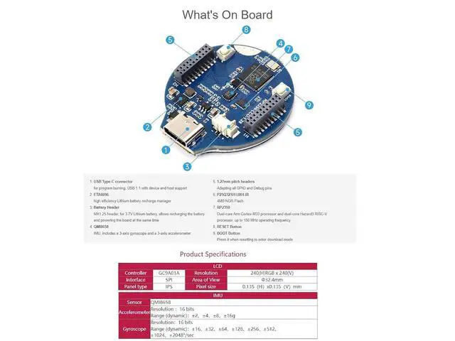 Alt view image 6 of 7 - RP2350 MCU Board with 1.28inch Round LCD with Case 240×240 Pixels 65K Color IPS Display,Dual-core & Dual-Architecture Design,6-axis Sensor