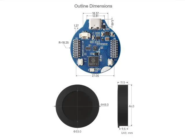 Alt view image 7 of 7 - RP2350 MCU Board with 1.28inch Round LCD with Case 240×240 Pixels 65K Color IPS Display,Dual-core & Dual-Architecture Design,6-axis Sensor