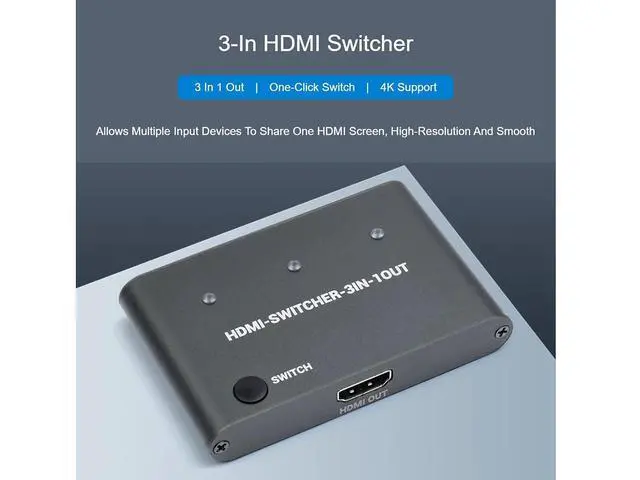 Alt view image 2 of 7 - HDMI Switcher 3 in 1 Out 4K HD HDMI Switcher Splitter,Support 4K/2K@30Hz and 4K/2K (YCbCr420)@60Hz Resolution,HDMI 1.4b,DVI1.0,Compatible with Raspberry Pi, PC, Smartphone