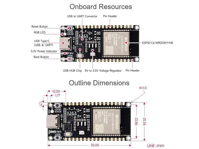 Alt view image 5 of 7 - ESP32-C6 Microcontroller WiFi 6 Development Board Onboard ESP32-C6-WROOM-1-N8 with RISC-V 32-bit Sngle-core Processor, WiFi 6+Bluetooth 5+IEEE 802.15.4 Wireless Communication