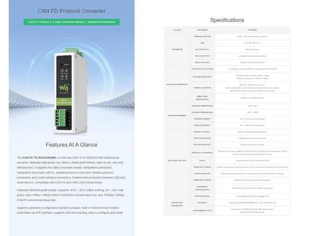 Alt view image 3 of 7 - CAN FD Protocol Converter,CAN FD and RS232/RS485 Bidirectional Converter,Supports CAN FD to RS232 or RS485, RS232 or RS485 to CAN FD Conversion,Supports CAN 2.0A/2.0B Protocols