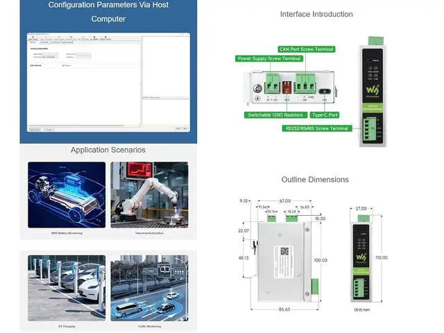 Alt view image 5 of 7 - CAN FD Protocol Converter,CAN FD and RS232/RS485 Bidirectional Converter,Supports CAN FD to RS232 or RS485, RS232 or RS485 to CAN FD Conversion,Supports CAN 2.0A/2.0B Protocols