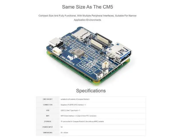 Alt view image 5 of 7 - Nano Base Board (A) for Raspberry Pi Compute Module 5 Lite/eMMC,CM5 Mini Expansion Board,Integrate Multiple Peripheral Interfaces
