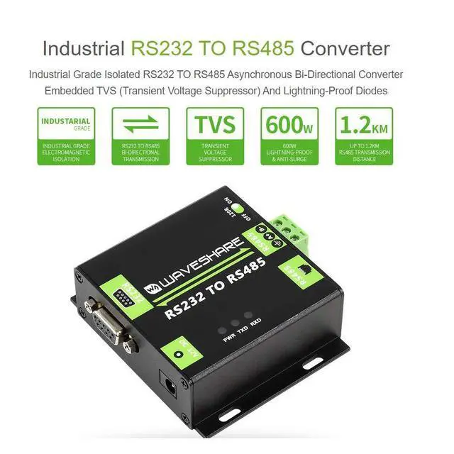 Alt view image 2 of 7 - Industrial Electromagnetic Isolated RS232 TO RS485 Converter with Screw Terminal and RJ45 Connector for RS485,DB9 female Connector for RS232,ADI Magnetical Isolation,1200m Transmission Distance