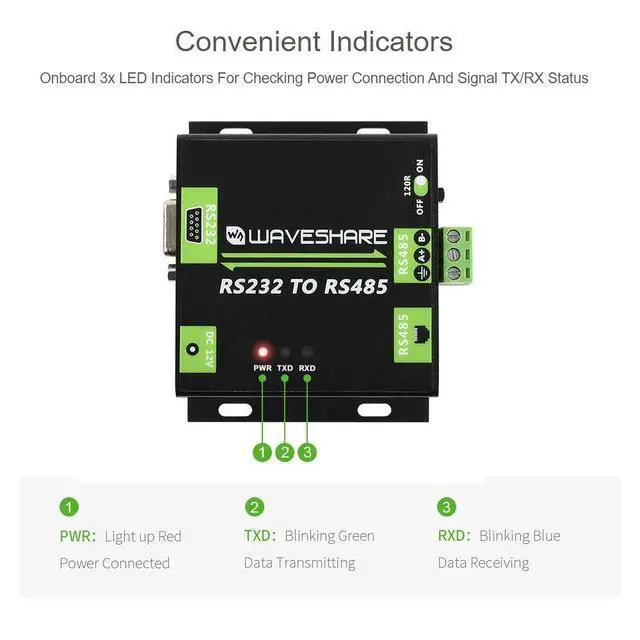 Alt view image 3 of 7 - Industrial Electromagnetic Isolated RS232 TO RS485 Converter with Screw Terminal and RJ45 Connector for RS485,DB9 female Connector for RS232,ADI Magnetical Isolation,1200m Transmission Distance