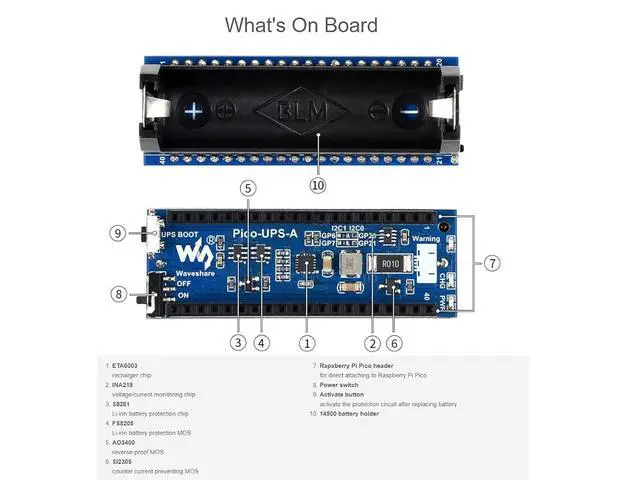 Alt view image 6 of 7 - UPS Module for Raspberry Pi Pico Board Uninterruptible Power Supply UPS HAT Power Management Expansion Board 5V,Monitoring Battery Operating Status via I2C Bus