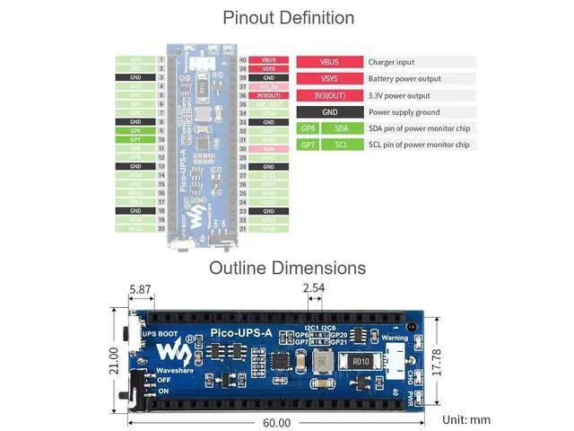Alt view image 7 of 7 - UPS Module for Raspberry Pi Pico Board Uninterruptible Power Supply UPS HAT Power Management Expansion Board 5V,Monitoring Battery Operating Status via I2C Bus