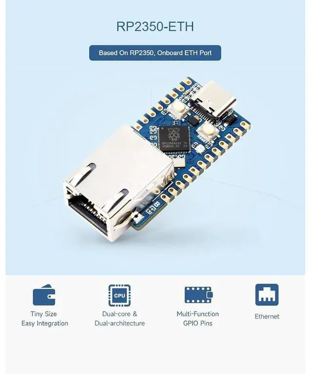 Alt view image 2 of 7 - RP2350-ETH Mini Development Board Based On Official RP2350 Dual-Core & Dual-Architecture Microcontroller,RP2350 Ethernet Port Module,Support C/C++, MicroPython, Arduino