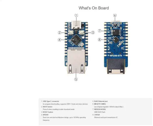 Alt view image 6 of 7 - RP2350-ETH Mini Development Board Based On Official RP2350 Dual-Core & Dual-Architecture Microcontroller,RP2350 Ethernet Port Module,Support C/C++, MicroPython, Arduino