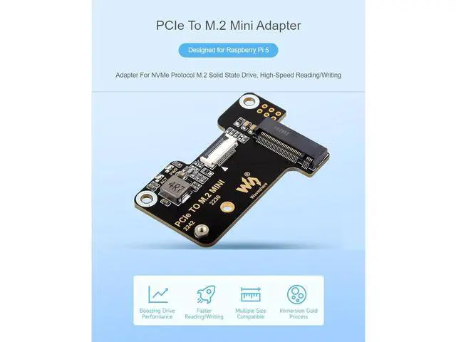 Alt view image 2 of 7 - PCIe to M.2 Mini Adapter Board for Raspberry Pi 5,PCIe to M.2 Adapter Support M.2 NVMe SSD 2230 2242,Supports Gen2 and Gen3 Modes